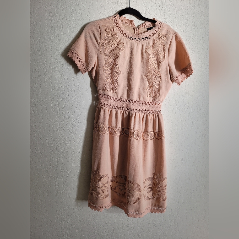 Ark & Co. Lace crochet nude dress | size m